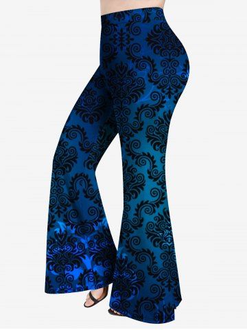 Plus Size Figure Print Flare Pants - DEEP BLUE - 3X | US 22-24