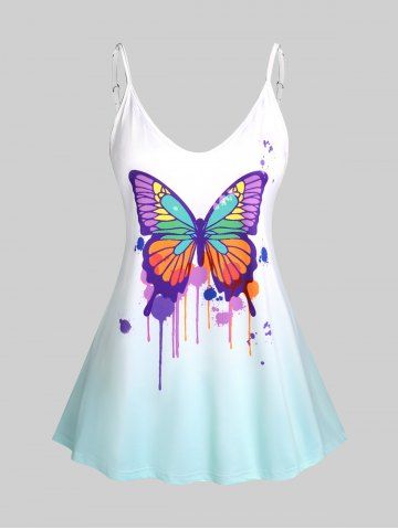 Plus Size & Curve Butterfly Print Ombre Color Cami Top - WHITE - 3XL