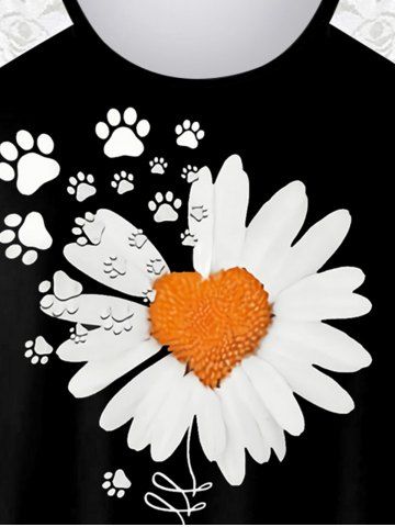 Plus Size Flower Cat Paw Print Shoulder Lace Tank Top