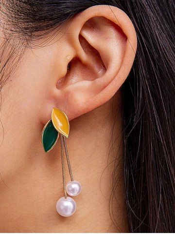 Vintage Leaf Faux Pearl Drop Earrings - GREEN