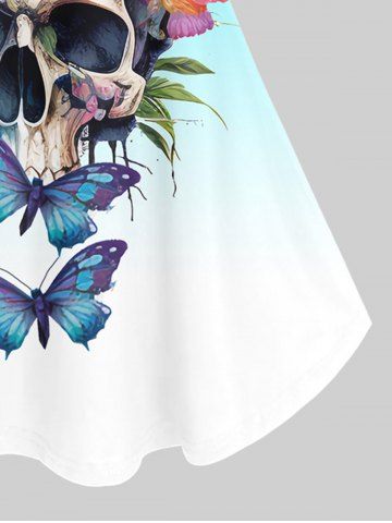 Gothic Ombre Butterfly Skull Print Cold Shoulder T-Shirt