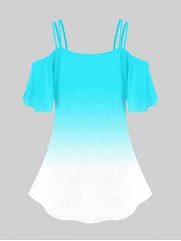 Gothic Ombre Butterfly Skull Print Cold Shoulder T-Shirt