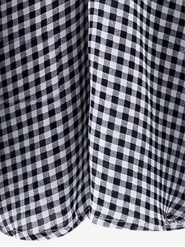 Plus Size V Neck Roll Up Sleeve Checked Blouse