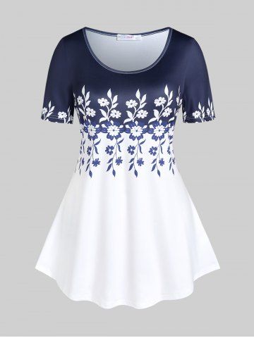 Plus Size Colorblock Floral Print Tee