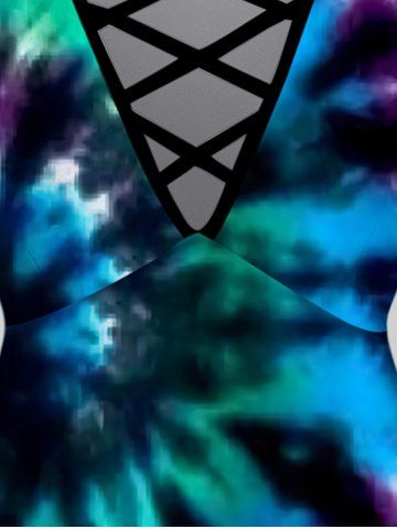 Plus Size Tie Dye Print Crisscross V Neck Short Sleeve T-Shirt