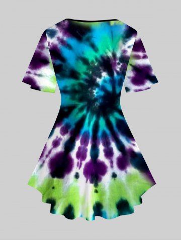 Plus Size Tie Dye Print Crisscross V Neck Short Sleeve T-Shirt