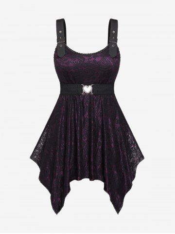 Plus Size Heart Buckle Belt Lace Grommets Cami Top