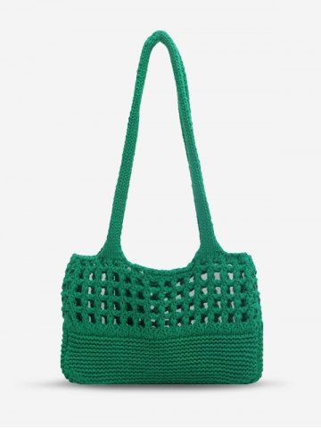 Hollow Out Cotton Rope Braid Shoulder Bag - JUNGLE GREEN
