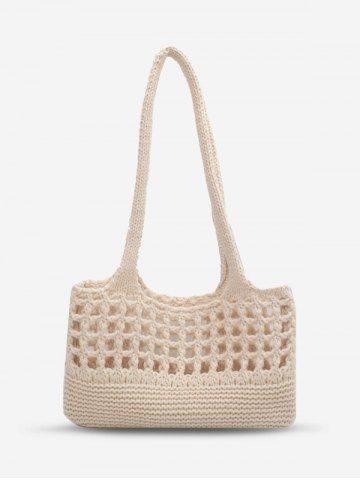 Hollow Out Cotton Rope Braid Shoulder Bag - WARM WHITE