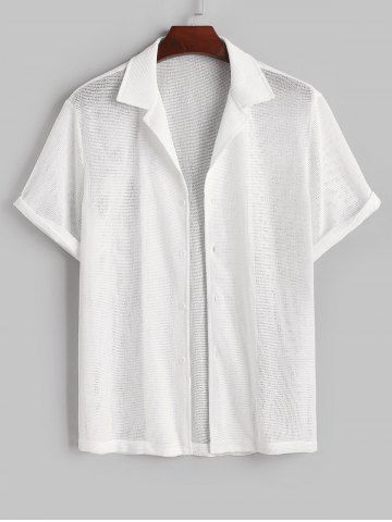 See-through Hollow Out Beach Shirt - WHITE - L