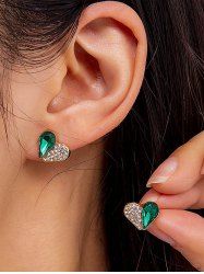 Vintage Heart Rhinestone Stud Earrings -  
