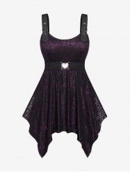 Plus Size Heart Buckle Belt Lace Grommets Cami Top -  