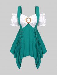 Plus Size Lace Up Heart Buckle Handkerchief Short Sleeves T-Shirt -  