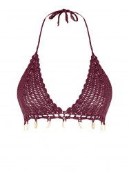 Shell Tassel Crochet Halter Bikini Top -  
