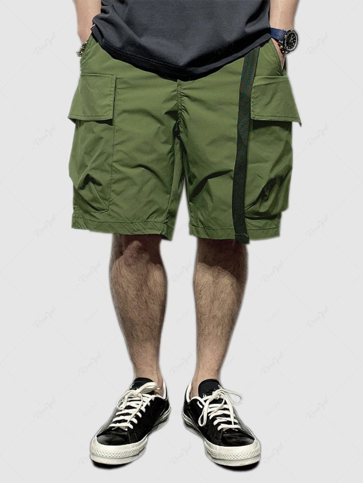 Chic Buckle Belt Decor Windbreaker Cargo Shorts  