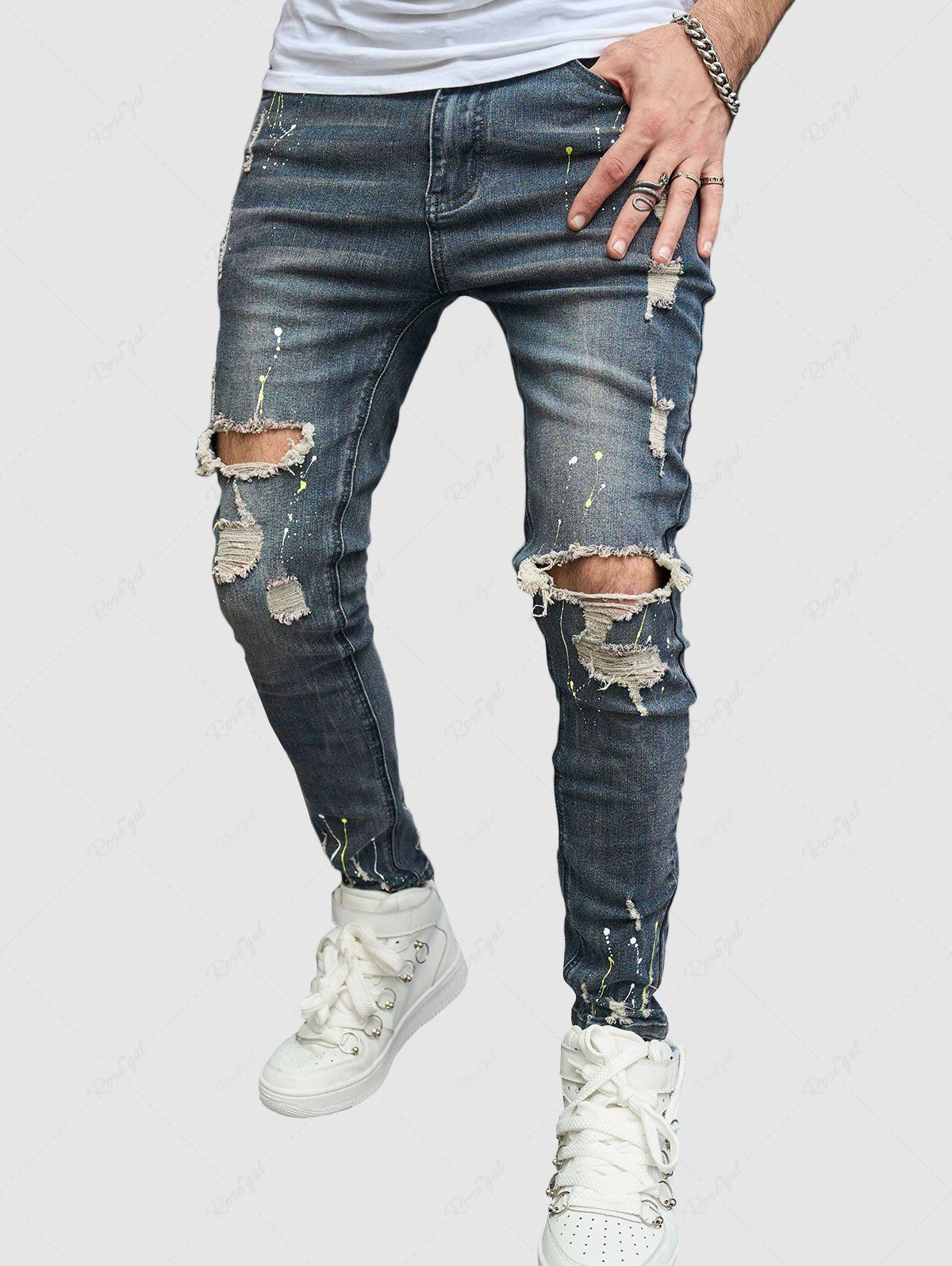 Outfit Splatter Paint Pattern Destroyed Design Jeans  