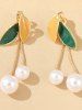 Vintage Leaf Faux Pearl Drop Earrings -  