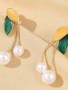 Vintage Leaf Faux Pearl Drop Earrings -  