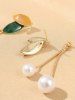 Vintage Leaf Faux Pearl Drop Earrings -  