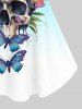 Gothic Ombre Butterfly Skull Print Cold Shoulder T-Shirt - Vert 2X | US 18-20