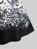 Robe Gothique Ombrée à Bretelle Croisée Chauve-souris Imprimée - Noir 1X | US 14-16