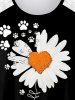 Plus Size Flower Cat Paw Print Shoulder Lace Tank Top -  