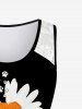 Plus Size Flower Cat Paw Print Shoulder Lace Tank Top -  