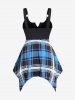 Plus Size Plaid PU Leather Ring Buckle Grommets Lace Up Cami Top -  