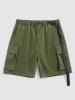 Buckle Belt Decor Windbreaker Cargo Shorts -  