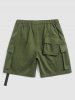Buckle Belt Decor Windbreaker Cargo Shorts -  