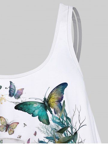 Gothic Flower Skull Butterfly Print Tankini Top (Adjustable Shoulder Strap)