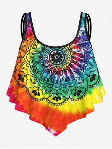 Ombre Figure Print Tankini Top (Adjustable Shoulder Strap) - MULTI-A - L