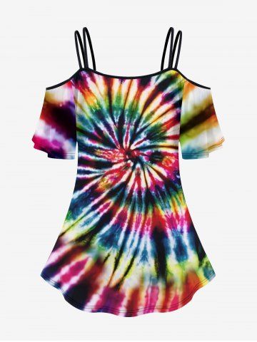 Plus Size Tie-Dye Cold Shoulder T-Shirt