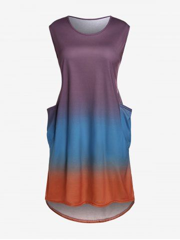 Plus Size Pockets Ombre High Low Sleeveless Dress - CONCORD - 3XL