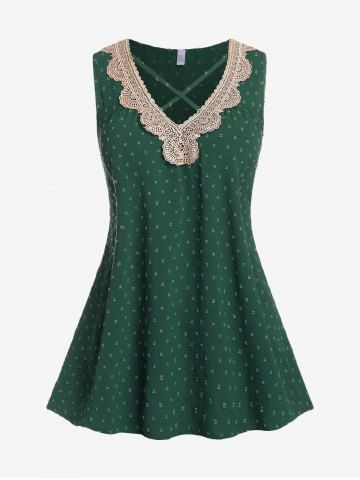 Plus Size Crisscross Lace Trim Tank Top - GREEN - 2X | US 18-20