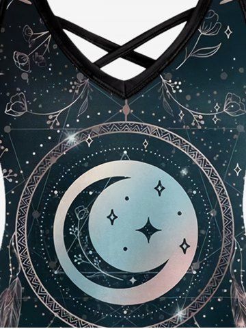 Gothic Dreamcatcher Moon Star Print Crisscross Cami Dress