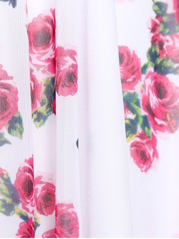 Plus Size Twist Lace Trim Belt Layered Flower Print Dress (Adjustable Shoulder Strap)