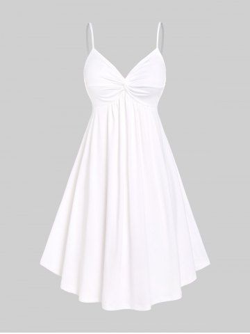 Plus Size Twist Lace Trim Belt Layered Flower Print Dress (Adjustable Shoulder Strap)