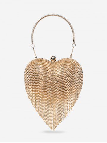 Heart Shape Rhinestones Fringed Clutches Evening Party Bag - GOLDEN
