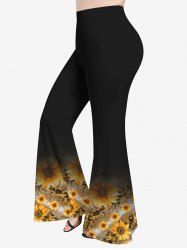Plus Size Sunflowers Print Flare Pants -  