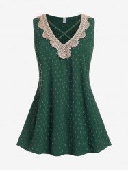 Plus Size Crisscross Lace Trim Tank Top -  