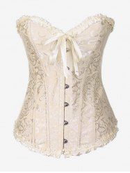 Gothic Frilled Lace-up Overbust Boning Brocade Corset - Jaune clair 4XL