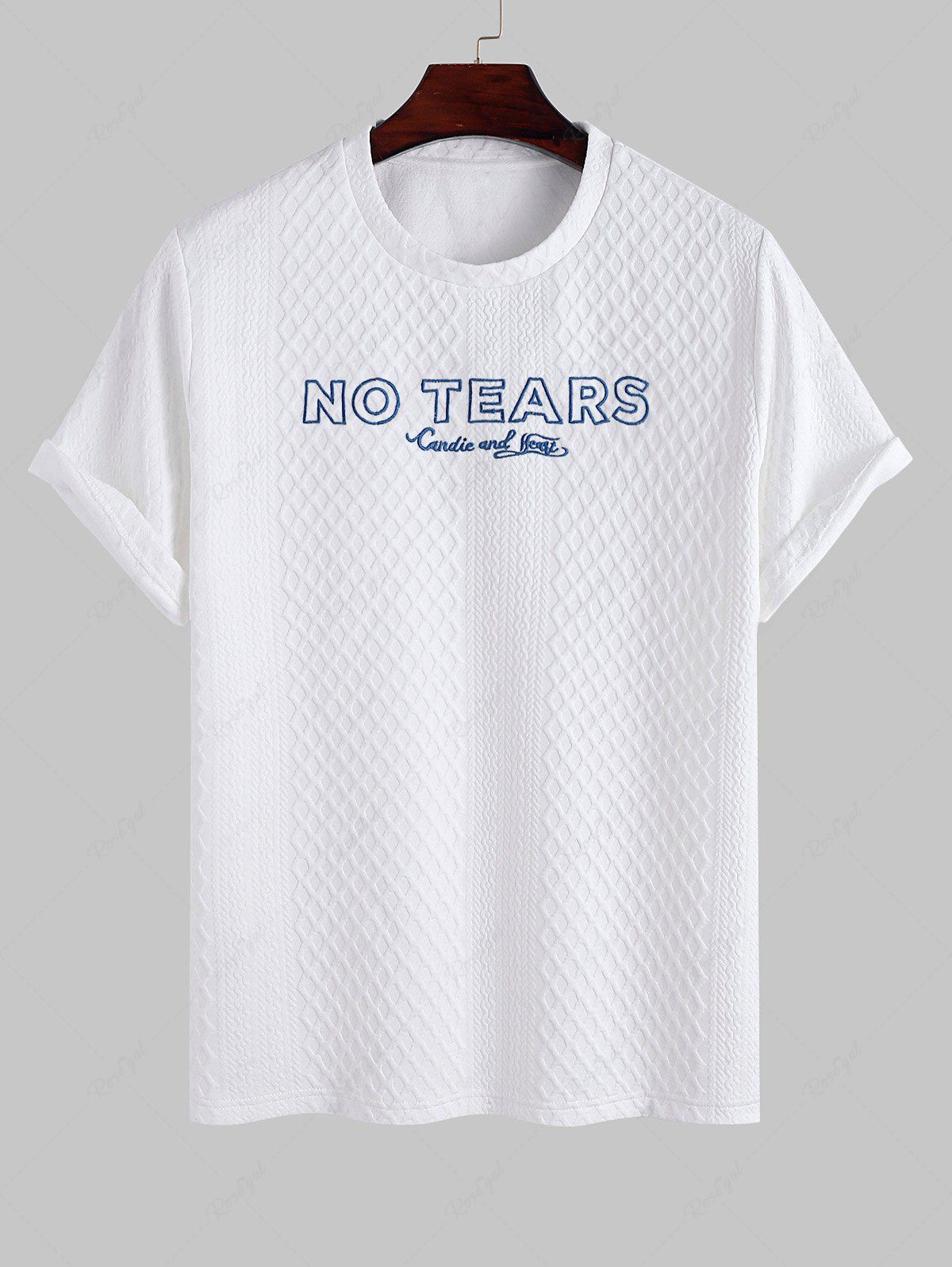 Affordable NO TEARS Letter Embroidered Textured Short Sleeves T-shirt  