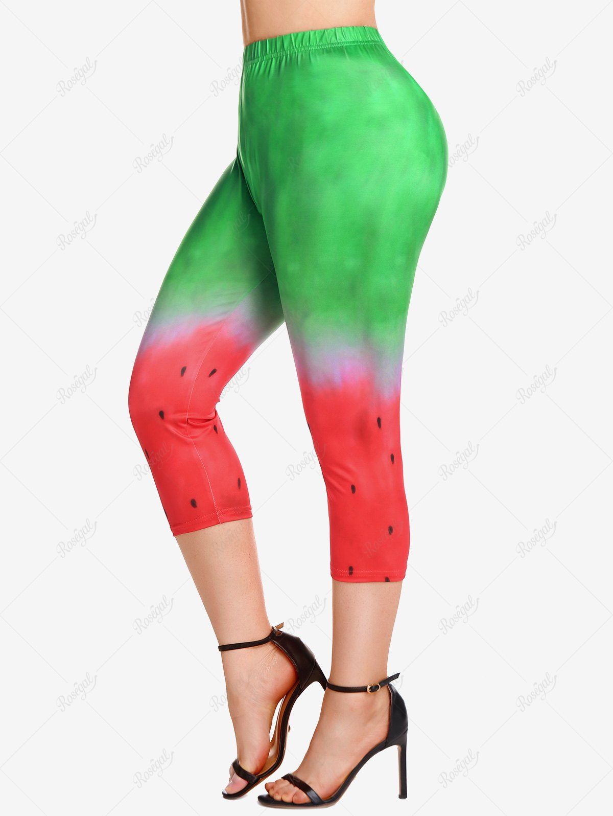 Legging Capri à Imprimé Pastèque de Grande Taille Vert 1X