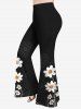 Flower Cat Paw Printed Shoulder Lace Tank Top and Flare Pants Plus Size 70s 80s Outfit -  