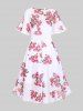 Plus Size Twist Lace Trim Belt Layered Flower Print Dress (Adjustable Shoulder Strap) -  