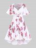 Plus Size Twist Lace Trim Belt Layered Flower Print Dress (Adjustable Shoulder Strap) -  