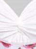 Plus Size Twist Lace Trim Belt Layered Flower Print Dress (Adjustable Shoulder Strap) -  