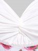 Robe à Bretelle Ajustable Superposée Fleur Imprimée de Grande Taille Ourlet en Dentelle - Blanc 4X | US 26-28