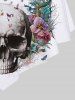 Haut de Tankini Gothique à Bretelle Ajustable Fleur Papillon Crâne Imprimés (à Epaule) - Blanc XS